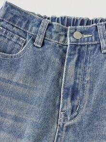 SHEIN Girlism Tween Girl Tween Girl Loose Wide Leg Casual Denim Jeans With Pockets - Light Wash - View 3