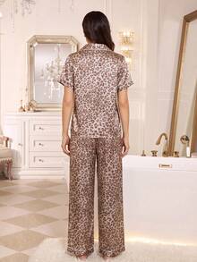 LuxeNights Women's Elegant Sexy Faux Silk Leopard Print Set Lounge Grey Leopard Print Summer - Multicolor - View 3