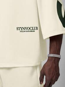 STYNVO 男士極簡字母印花圓領短袖T恤與抽繩腰口袋短褲套裝 - 杏色 - 查看 5