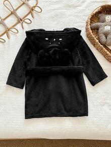LMoss Kids 兒童小男孩針織素色刺繡連帽休閒秋冬開襟衫居家服 - 黑色 - 查看 3