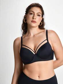 Slumbrini Sujetador sólido con diseño hueco y sujetador inalámbrico para mujer de talla grande, con efecto de elevación - Negro - Ver 5