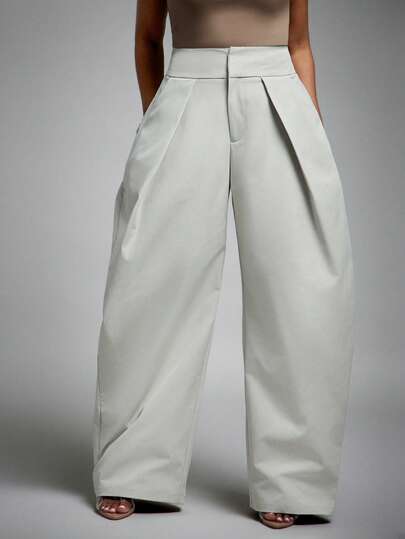 Vixey Woven Twill High Waist Pleated Barrel Leg Pants, Office Wear, Office Pants, Business Work Pants, Business Casual, Workwear, Desk To Dinner, Tailored