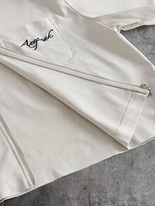 AXEPEAK 男士夏季休閒字母刺繡襯衫 - 杏色 - 查看 6