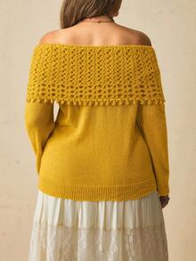 Freevana Plus Size Women's Off-Shoulder Long Sleeve Solid Color Fashion Sweater Fall - Yellow - View 5