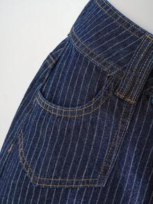 Elamini Festival Size Denim Women's Summer Blue Non-Stretch Striped Mini Skirt - Medium Wash - View 5
