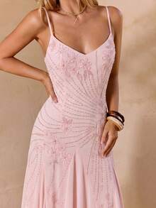Enchnt Women's Floral Print Casual Party & Travel Spaghetti Strap Dress - Baby Pink - View 4