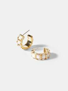 MOTF PREMIUM Pendientes de metal chapado en oro con medio aro y acrílico incrustado - Dorado - Ver 2