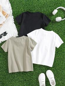 SHEIN Kids 3pcs Young Boys Casual Letter Print Round Neck Pullover Knit T-Shirt Set, 3 Styles, Suitable For School And Outings In Spring And Summer - Multicolor - View 4