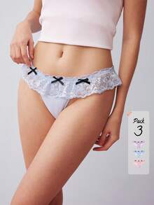 Elorette Women's Elegant Lace Patchwork Bow Decor Triangle Panties - Multicolor - View 8