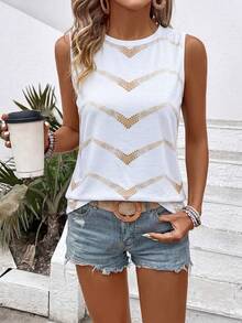EMERY ROSE Women's Spring/Summer New Arrival Ombre Wavy Striped Print Round Neck Casual Versatile Tank Top - Multicolor - View 5