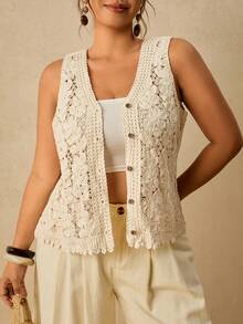 Travachic Plus Size Women's V-Neck Single-Breasted Casual Versatile Daily Outing Cardigan - Camel - View 6