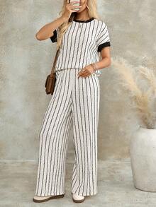 EMERY ROSE Women's Summer Casual Striped Top And Pants 2 Pieces Set Lounge Black And White Striped Casual Women Outfits 2-Piece Going Out Sets For Women - Multicolor - View 8