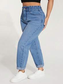 Jeanoix Plus Size Comfortable Versatile Button Pocket Denim Jeans For Daily Wear - Medium Wash - View 5