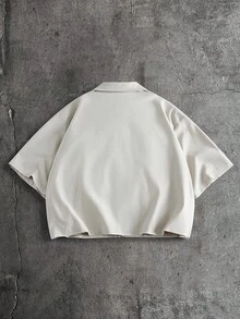 AXEPEAK 男士夏季休閒字母刺繡襯衫 - 杏色 - 查看 2