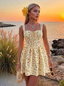Soleia Women's Summer Ditsy Floral Spaghetti Strap Mini Dress, Summer Dress For Commuting, Beach, Seaside - Multicolor - View 1
