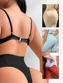 SHEIN Calzoncillos tipo bóxer de cintura alta con control de abdomen y moldeado para mujer, unicolor - Negro - Ver 2