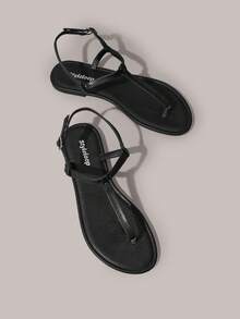 Styleloop Sandal Wanita Motif Tulang Ikan dengan Desain Datar, Gaya Liburan Bohemian, Wajib Dipakai untuk Perjalanan Musim Panas, Bernapas dan Serbaguna - Hitam - View 3