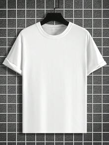 Manfinity Homme Camiseta De Manga Corta Para Hombre Con Cuello Redondo Y Color Sólido - Blanco - Ver 2
