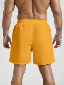 Manfinity KASUA Men's Solid Color Drawstring Waist Pocket Casual Beach Shorts - Yellow - View 2