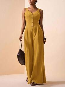 Zivah Women's Summer Casual Commute Solid Color Sleeveless Jumpsuit - Ginger - View 4