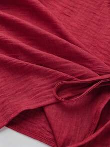 Franclia Blusa casual elegante para mujer para ir al trabajo sin mangas con textura de lino sintético, anudada al frente y plisada - Burdeos - Ver 5
