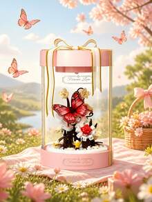 POKOJA LAND Vackra byggklossar med fjärils- och blommotiv med akrylskydd mot damm, exklusiv förpackning, skrivbordsdekoration, insekts- och blomkloss-set, idealisk present till födelsedag, jul och alla högtider - Multifärgad - Visa 4