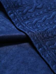EGENSIO Men's Knitted Jacquard Solid Color Textured Navy Blue & Apricot Reversible Ribbed Collar 2-Button Polo Shirt - Royal Blue - View 5