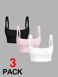 SHEIN 青少年女孩純色短版背心上衣 3件組 - 彩色 - 查看 2
