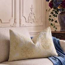 Cirelle 1 peça/2 peças Capa de Almofada de Hortênsia para Todas as Estações, Sem Enchimento, Capa de Almofada Jacquard Elegante para Decoração Doméstica, Sala de Estar & Sofá Estilo Fazenda Quarto - Luz amarela - Visão 7