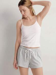 Ocili Studio Women's Spring/Summer Basic Casual Minimalist White Knit Camisole & Shorts Pajama Set - Multicolor - View 5
