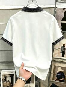 Manfinity Hypemode 男士條紋短袖休閒通勤 Polo 衫 - 黑與白 - 查看 2