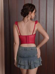Myrelith 1pc Romantic Lace Eyelash Long Underwire Padded Bra - Burgundy - View 2