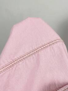 SHEIN EZwear 女款單排扣休閒百搭日常穿著長袖牛仔外套 - 粉色 - 查看 7