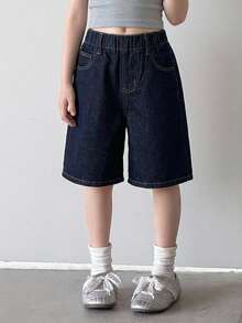 Dazy Kids Girls' Denim Jeans Spring/Summer New Style Back Pocket Rhinestone Flare Leg Jeans (Large) - Navy Blue - View 6