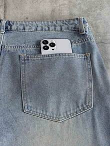 AXEPEAK Men's Black Washed Rhinestone StuddedBermuda Shorts - Medium Wash - View 8