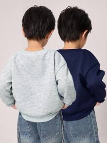 2件裝小男孩休閒百搭舒適保暖加厚內裡寬鬆長袖套頭運動衫多件套裝，黑色、灰色、復古風，適合秋季 - 彩色 - 查看 4