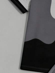 Sorvial Set Kaos dan Celana Pendek Kasual Musim Panas Pria dengan Motif Blok Warna - Grey - View 4