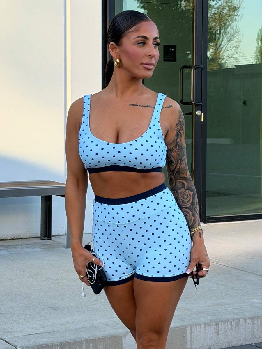 SAYEHFBABY Women's Polka Dot Pattern Camisole And Shorts Sports Suit - Multicolor - View 1