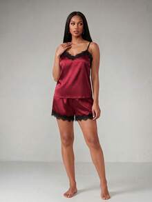Silforma Lace Panel Pajama Set - Red Violet - View 4