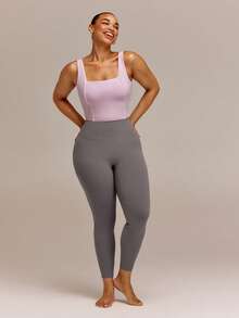GLOWMODE FeatherFit™ Sporty Flow Crossover Back Cropped Tank With Contrast Piping & Removable Cups Low Impact Plus Size Yoga Pilates Studio Daily Active - Dusty Pink - View 7