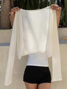 DAZY Women's Solid V-Neck Casual Versatile Lightweight Long Sleeve Cardigan Summer - White - View 2