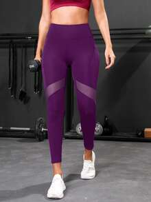 Powerista Solid Color High Elasticity Slim Fit Sports Leggings Suitable For Fitness And Yoga - Bold Plum - View 4