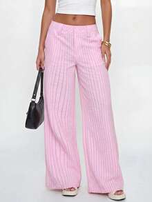Avantive Women's Casual Commute Striped Low Waist Wide Leg Long Pants - Pink - View 7