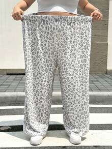 SHEIN CURVE+ Plus Size Fashion White Print Elastic Waist Long Pants Vacation Autumn Cowboy, Winter 2026 22W - Multicolor - View 2