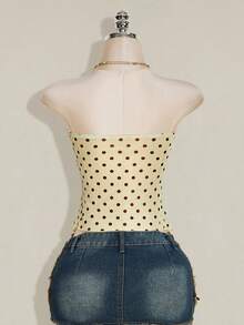 SHEIN ICON Women's Polka Dot Asymmetrical Hem Bandeau Top - Light Yellow - View 2