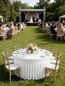 1pc White Stretch Spandex Tablecloth – Wrinkle Resistant Washable Fitted Table Cover For Dining, Wedding, Banquet, Party (Rectangle, Frame Not Included) - Round white - View 10