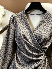 Franclia French Vintage Leopard Print V-Neck Wrap Blouse - Multicolor - View 4