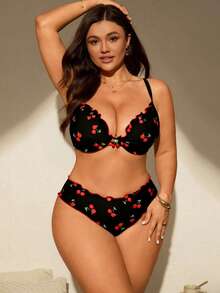 Swim Mod Conjunto de tankini de 2 piezas con estampado aleatorio y acolchado para mujer talla grande - Negro - Ver 4