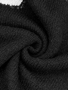 Weeklong Plus Size Women's Spring/Autumn Casual Style Minimalist Versatile Bow Jacquard Round Neck Short Sleeve Cropped Loose Knit Top Fall - Black - View 6