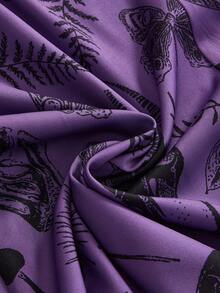 ROMWE Goth Vestido holgado de talla grande con estampado de calavera de bosque de terror gótico oscuro - Morado - Ver 4